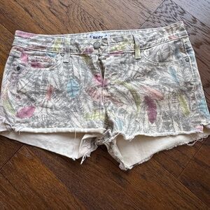 PAIGE Floral Print Festival Cream Jean Cut Off Shorts sz 28